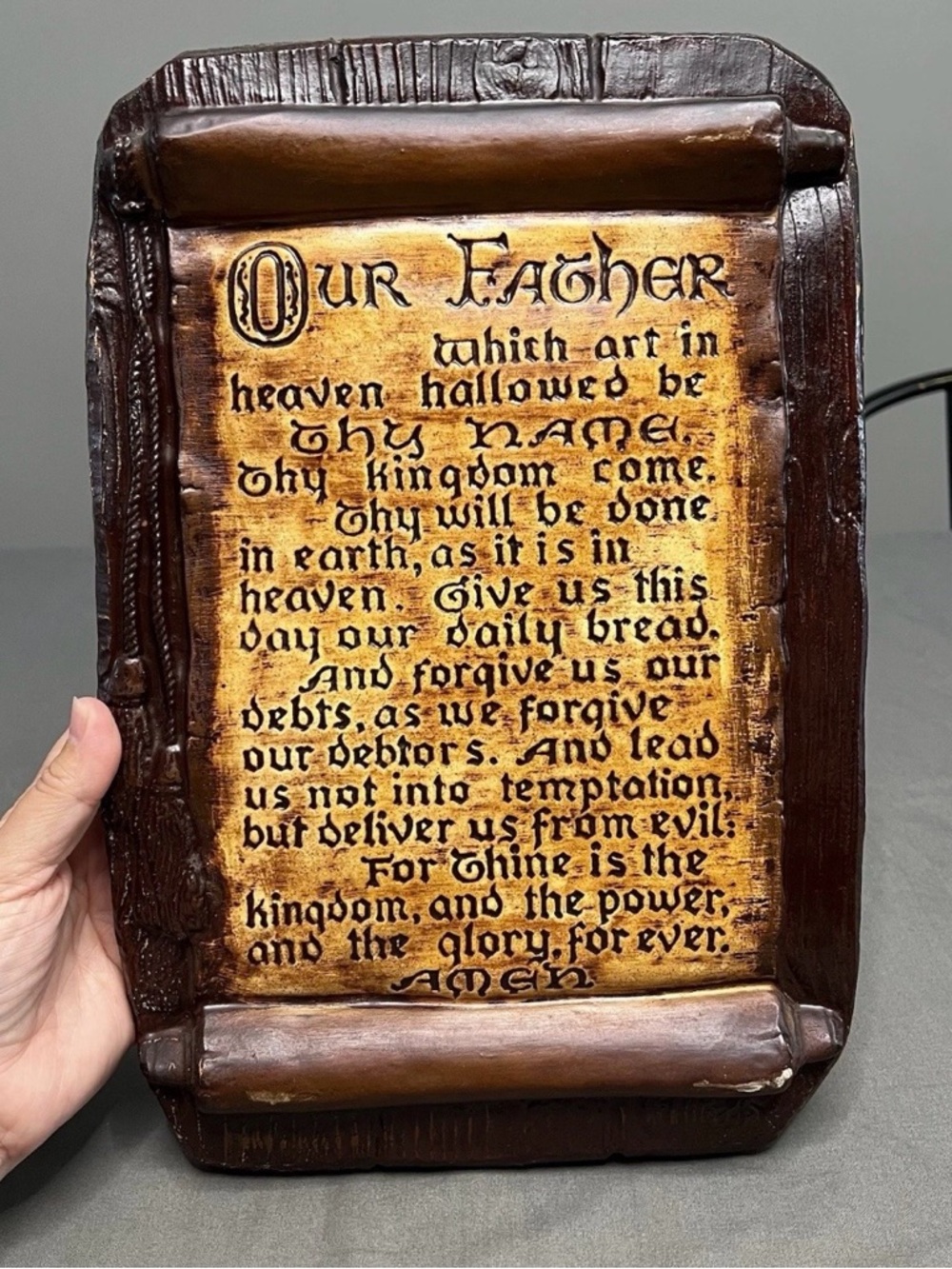 VTG Ceramic The Lord’s Prayer Scroll Wall Art Religious Decor 9.25x13.5x1.25”